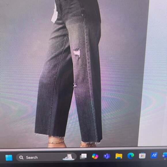 Black Wide Leg Cropped Distressed Jeans - Picture 2 of 2